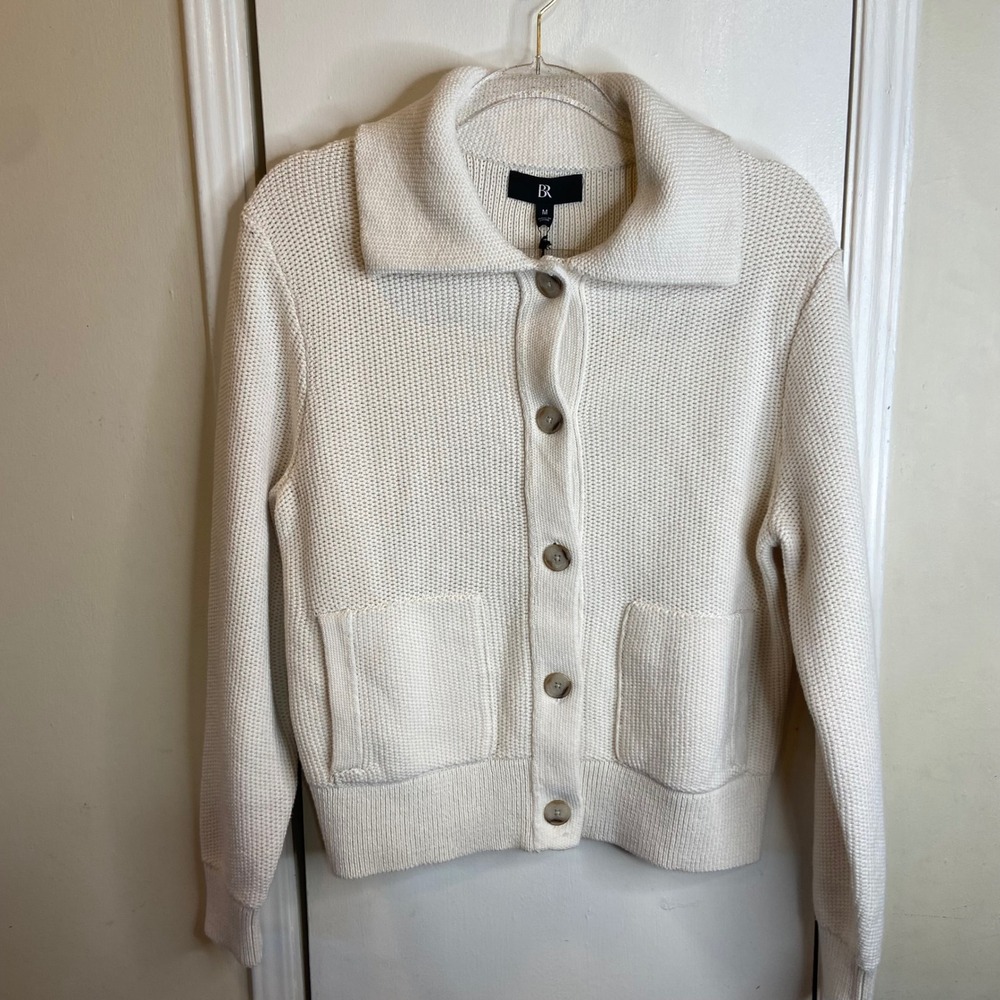 Banana Republic Womens Cream Cotton Knit Button Front Cardigan Sweater M NWT